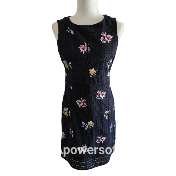 Ann Taylor Dresses & Skirts - Ann Taylor Floral Embroidered Eyelet Sheath Black Dress